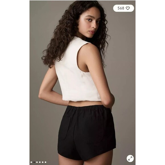 NWT by Anthropologie Black Pull On Linen Tap Shorts Size Large - Picture 3 of 11